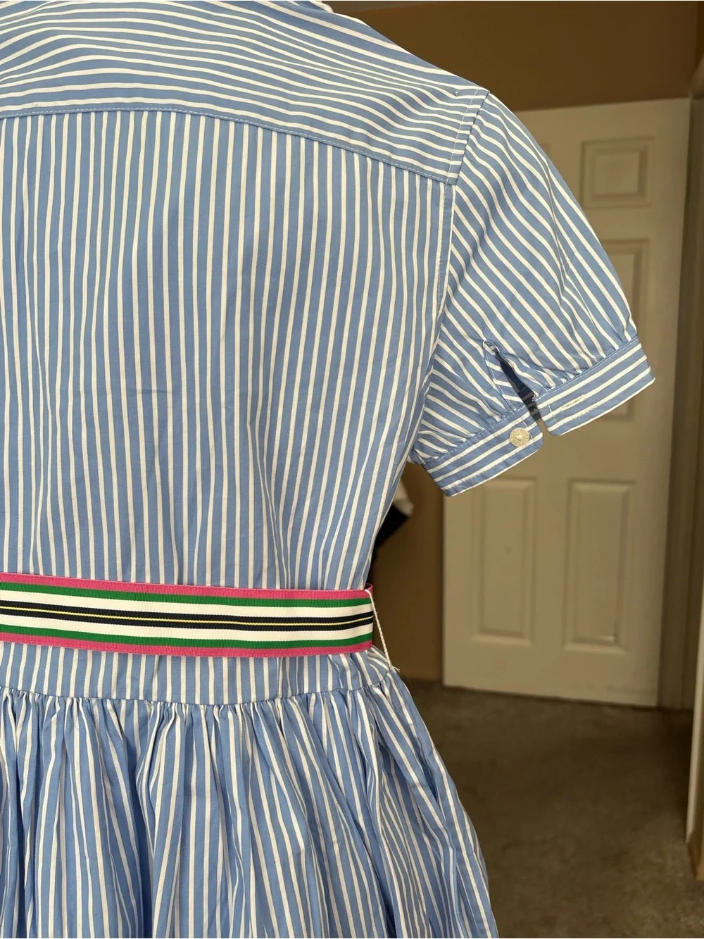 Polo by Ralph Lauren Blue & White Stripe Shirt Dress with Contrast Collar